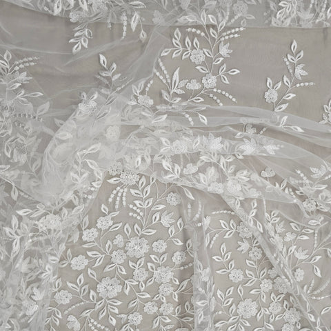 Embroidered Tulle (LV1013) Ivory Unbeaded