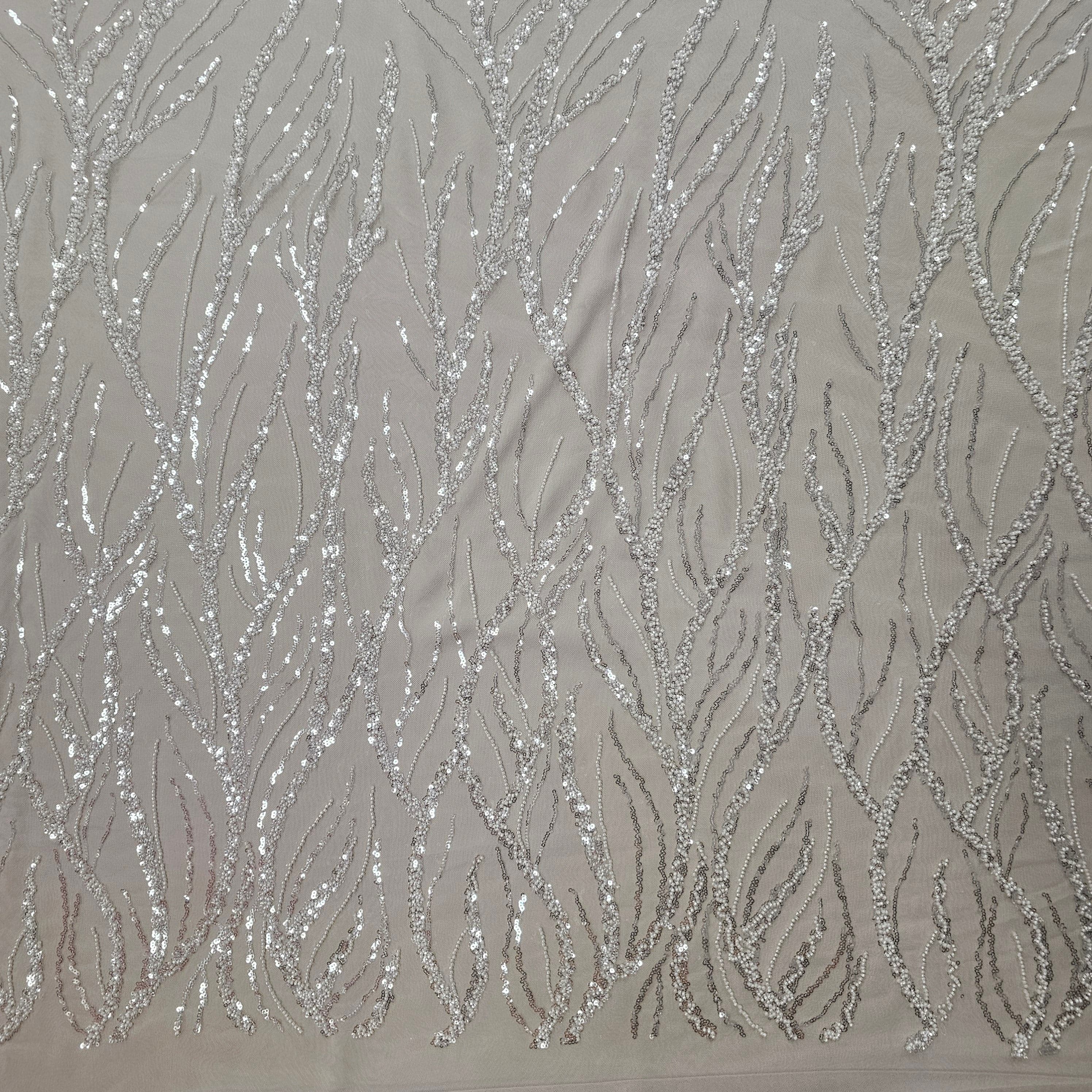 Ivory Embellished Tulle — featuring hand-beading and sequins, 60% rayon 40% nylon, 140cm wide