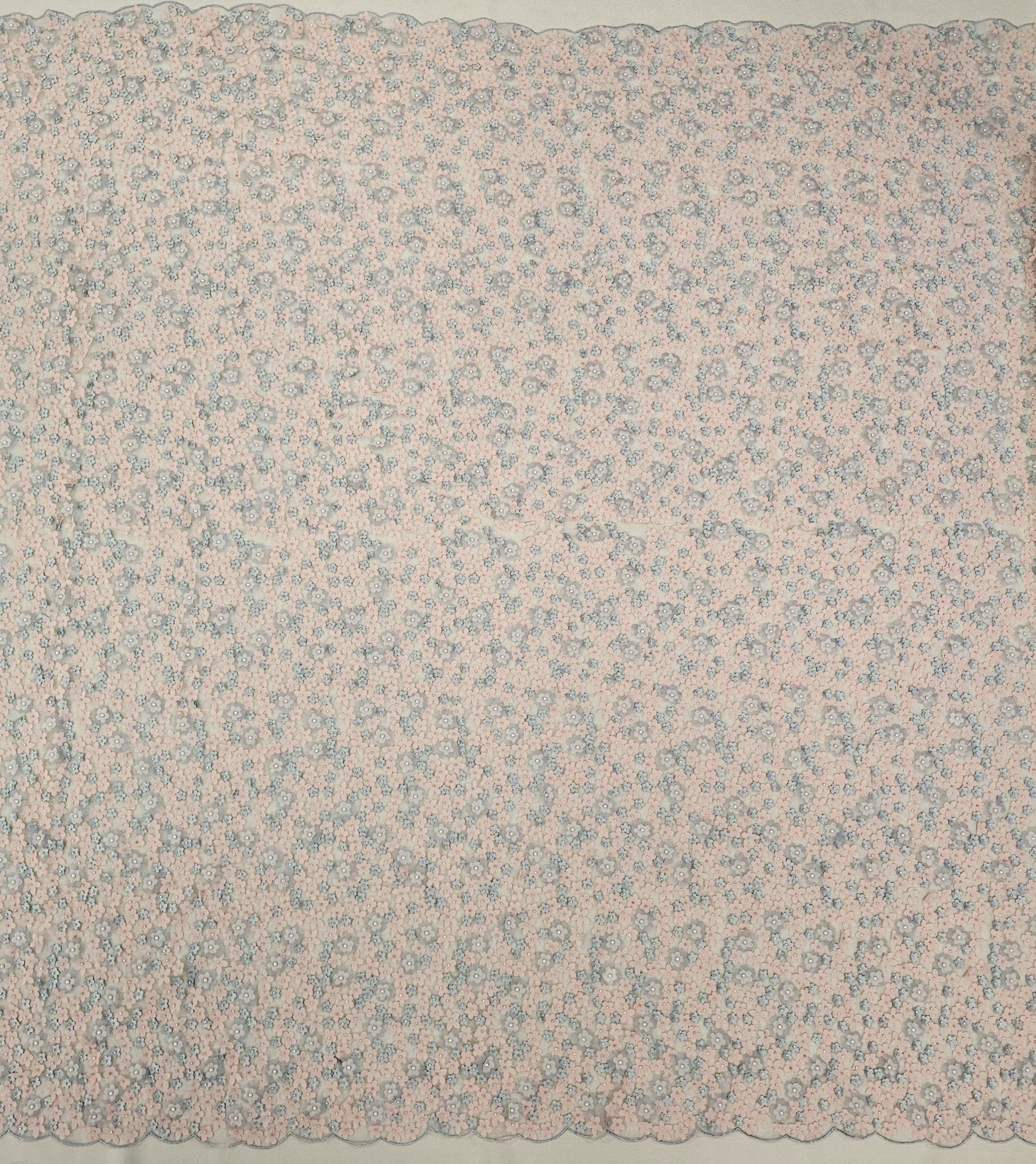 Pink Grey Floral Embellished Tulle — featuring floral motifs, a 3D floral design and hand-beading, 50% nylon 50% rayon, 130cm wide