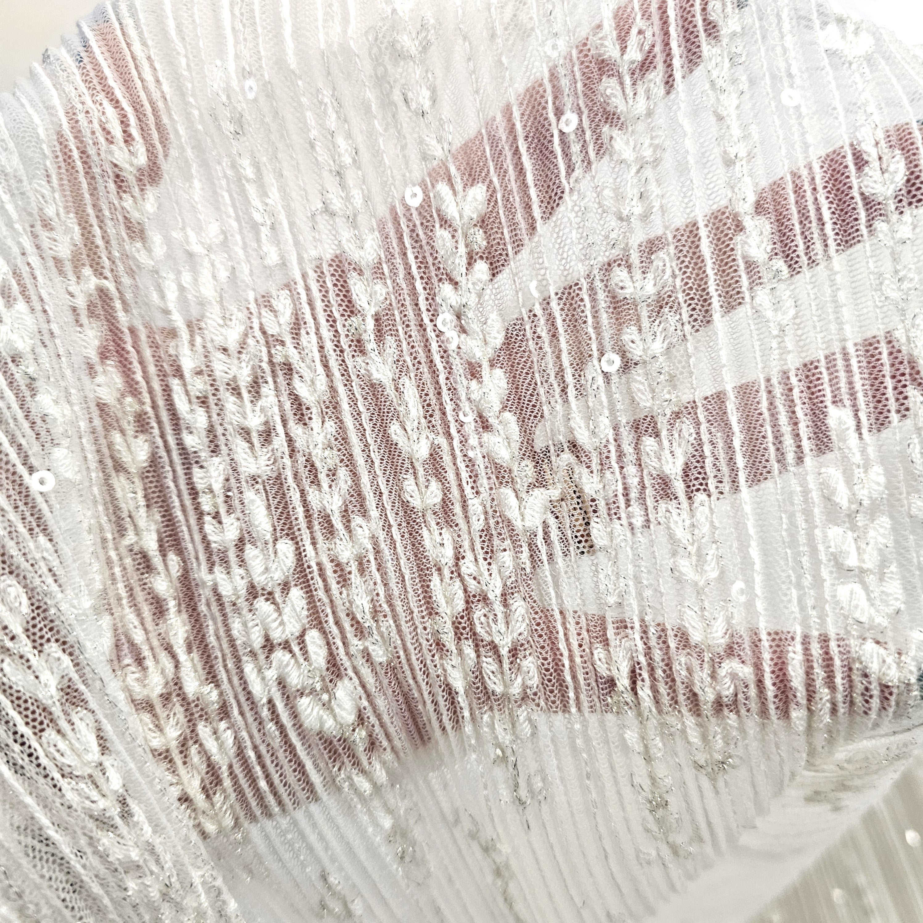 Ivory / Silver Embroidered Floral Tulle — featuring sequins, 60% rayon 40% nylon, 140cm wide
