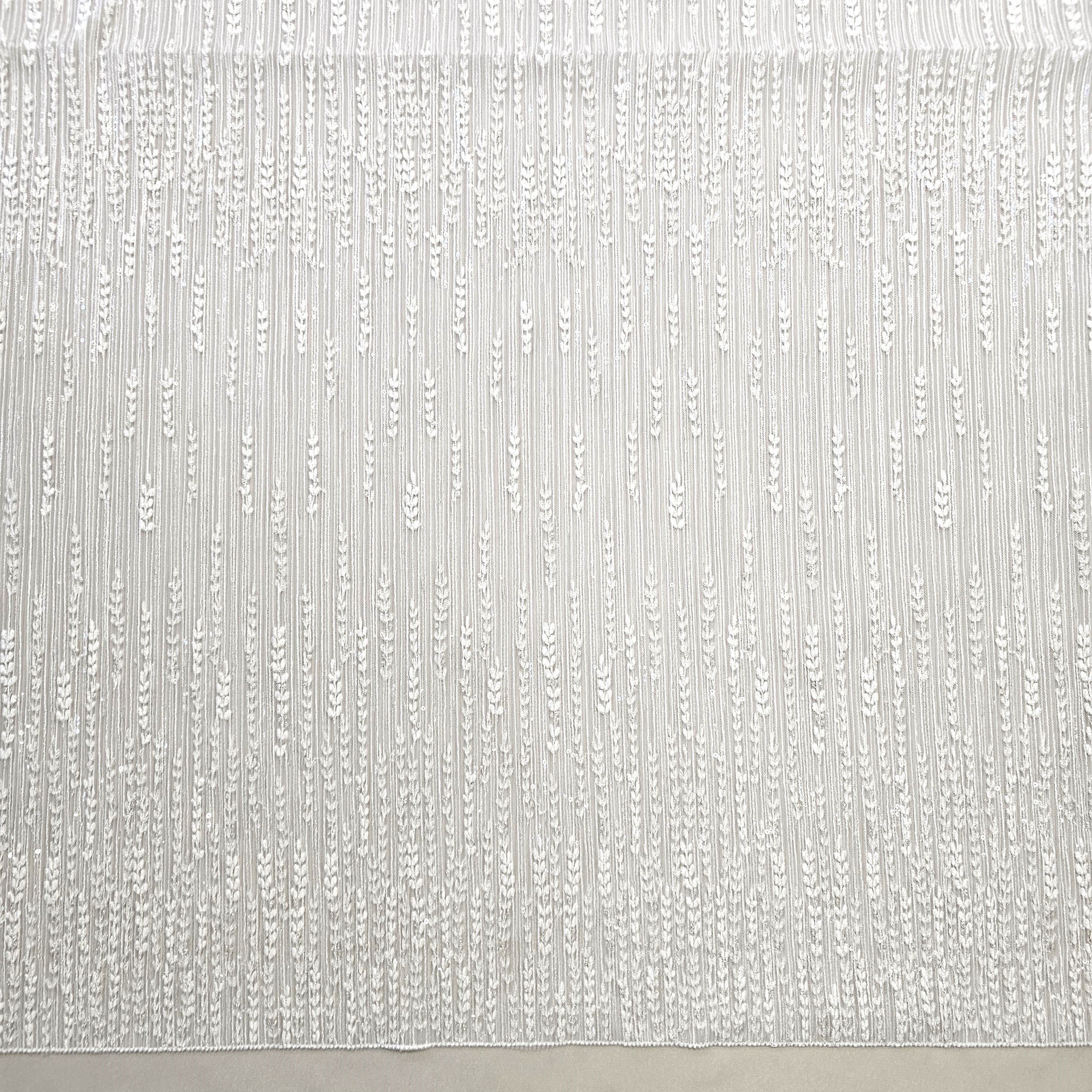Ivory / Silver Embroidered Floral Tulle — featuring sequins, 60% rayon 40% nylon, 140cm wide