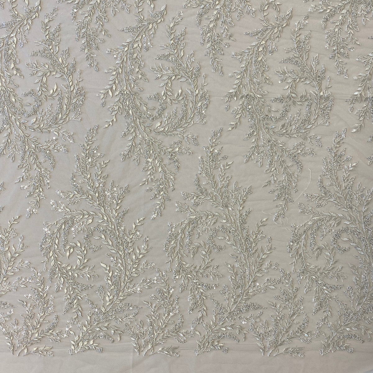 Embellished Leaf Tulle (VJ335600) - Ivory / Silver