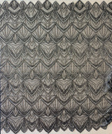 Black / Silver Embellished Tulle — featuring scalloped edges and hand-beading, 60% rayon 40% nylon, 130cm wide
