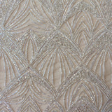 Champagne Embellished Tulle — featuring scalloped edges and hand-beading, 60% rayon 40% nylon, 130cm wide