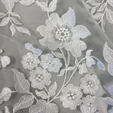 Ivory Embellished Floral Tulle — featuring floral motifs, 60% rayon 40% nylon, 140cm wide