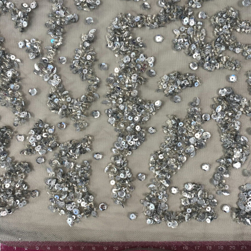 Silver Sequined Tulle — featuring sequins, 100% polyamide, 140cm wide