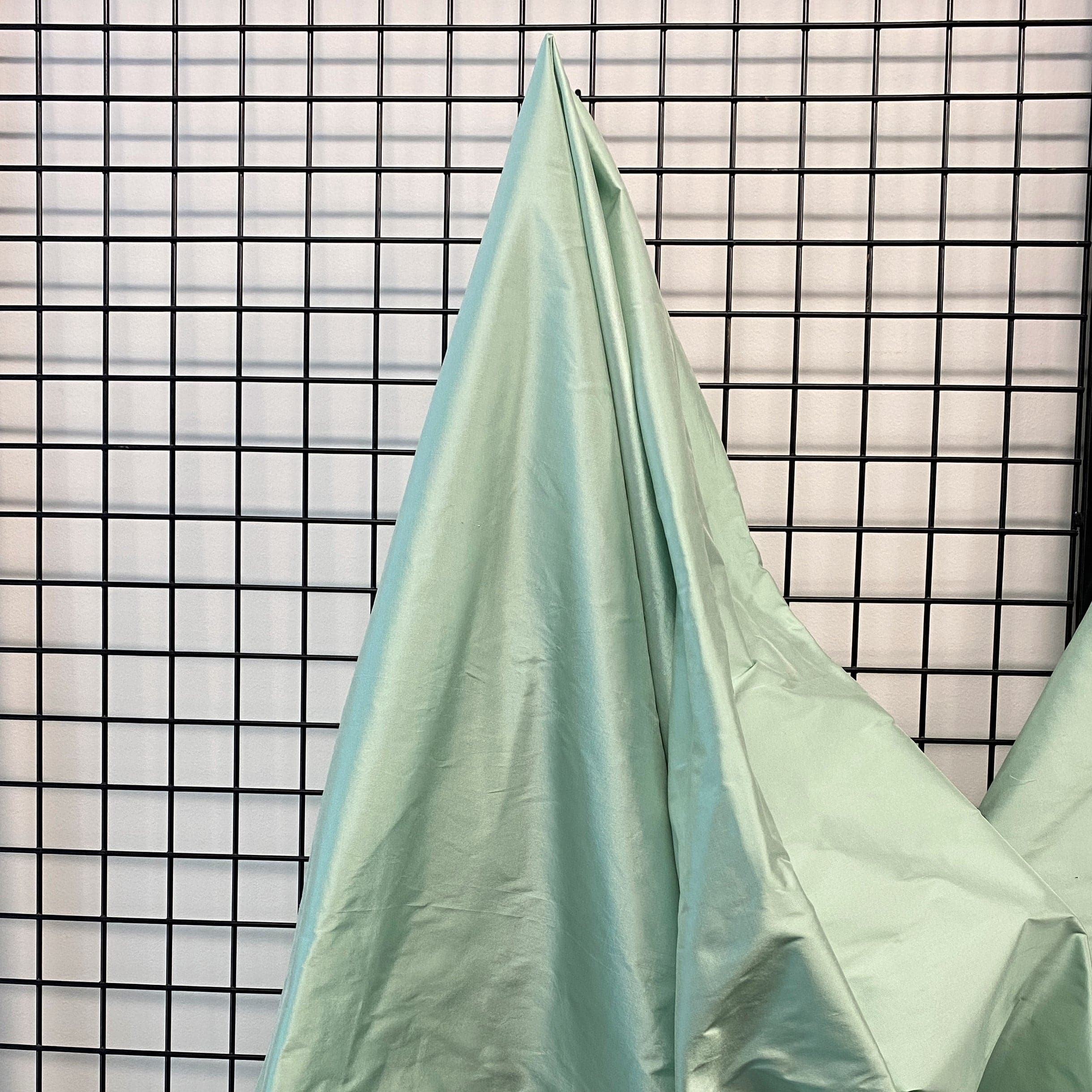 Spearmint Silk Dupion — mid-weight and crisp with a lightly slubbed texture, 100% silk, 137cm wide