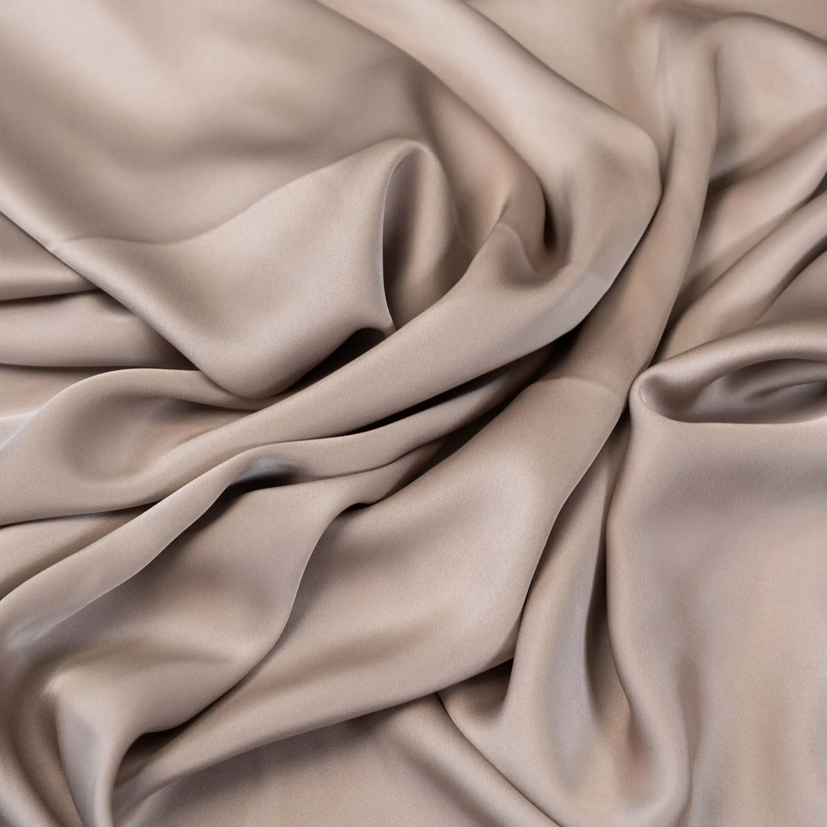 Almond Faux Acetate Satin — mid-weight double-faced polyester satin with a delustered finish, fluid drape and slight stretch