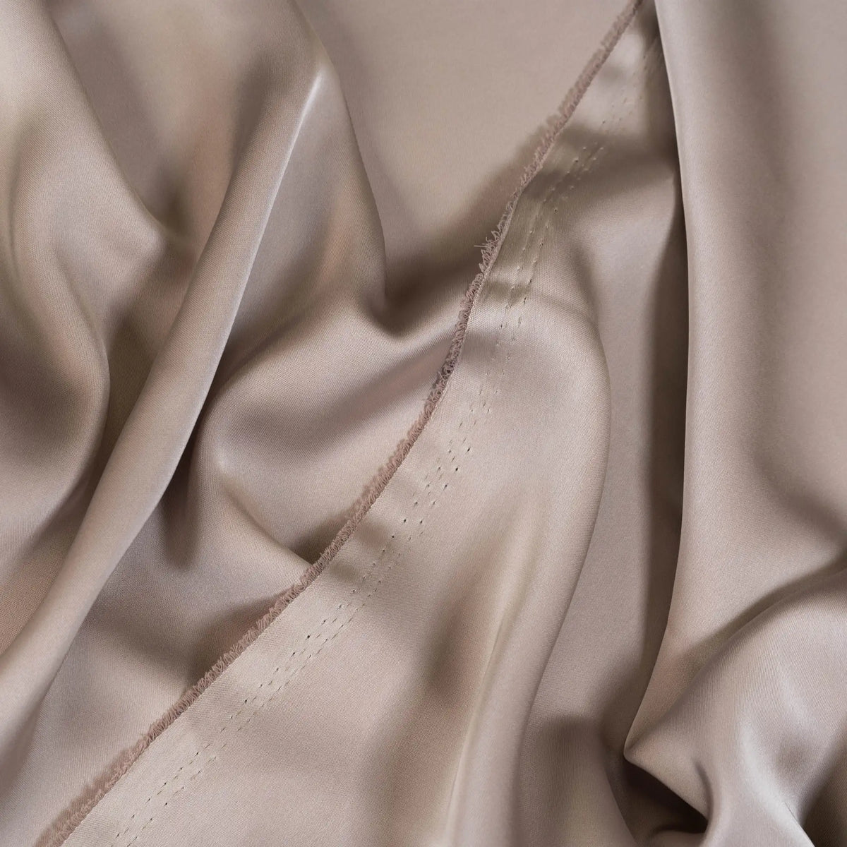 Almond Faux Acetate Satin — mid-weight double-faced polyester satin with a delustered finish, fluid drape and slight stretch
