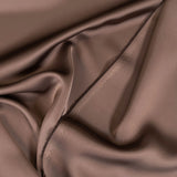 Coffee Faux Acetate Satin — mid-weight double-faced polyester satin with a delustered finish, fluid drape and slight stretch