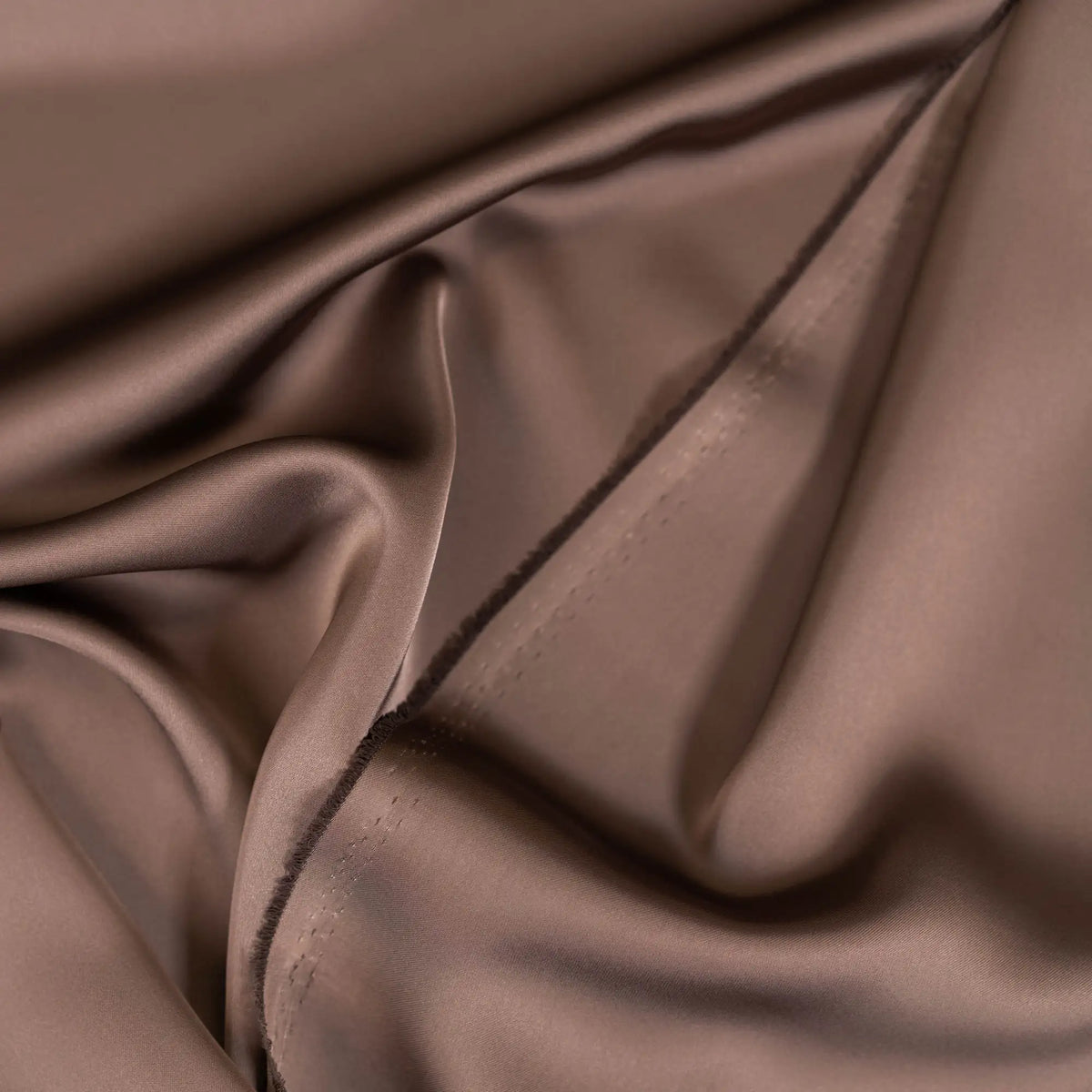 Coffee Faux Acetate Satin — mid-weight double-faced polyester satin with a delustered finish, fluid drape and slight stretch