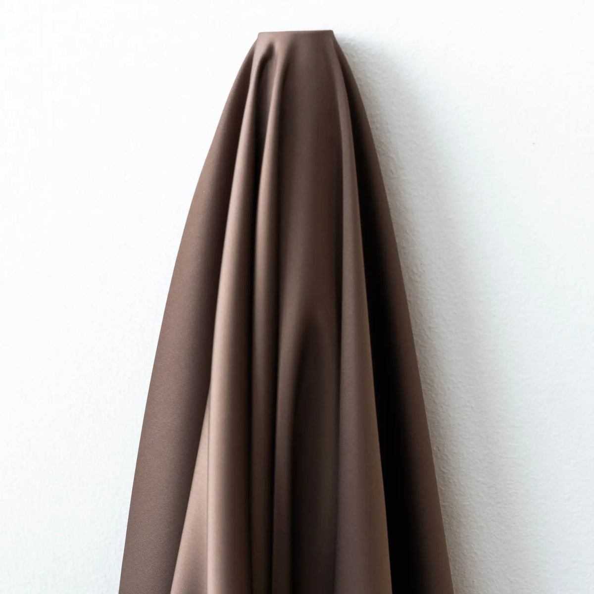 Coffee Faux Acetate Satin — mid-weight double-faced polyester satin with a delustered finish, fluid drape and slight stretch