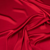 Deep Red Faux Acetate Satin — mid-weight double-faced polyester satin with a delustered finish, fluid drape and slight stretch