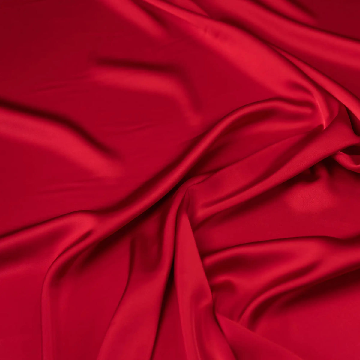 Deep Red Faux Acetate Satin — mid-weight double-faced polyester satin with a delustered finish, fluid drape and slight stretch