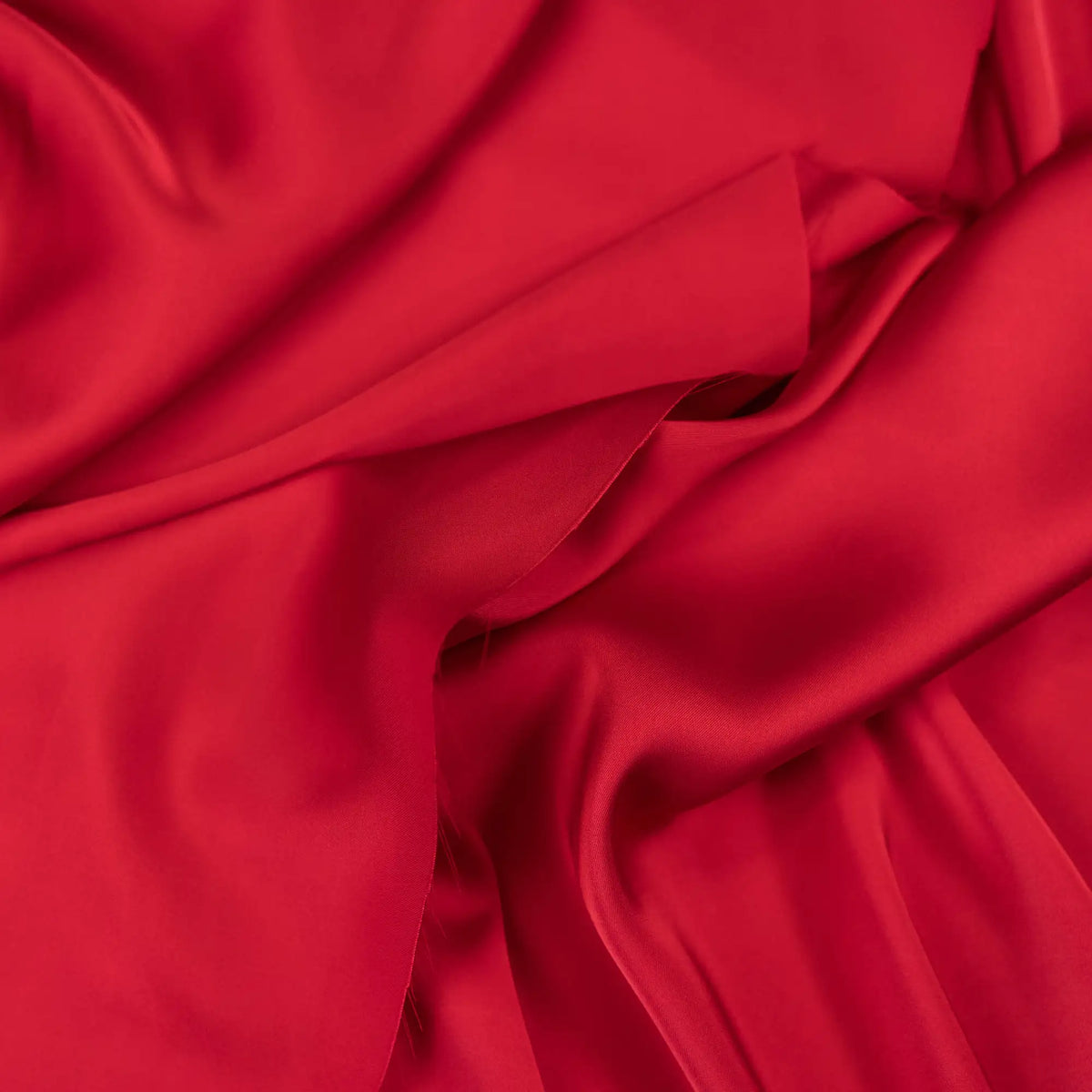 Deep Red Faux Acetate Satin — mid-weight double-faced polyester satin with a delustered finish, fluid drape and slight stretch
