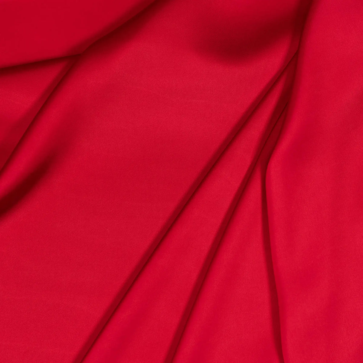 Deep Red Faux Acetate Satin — mid-weight double-faced polyester satin with a delustered finish, fluid drape and slight stretch