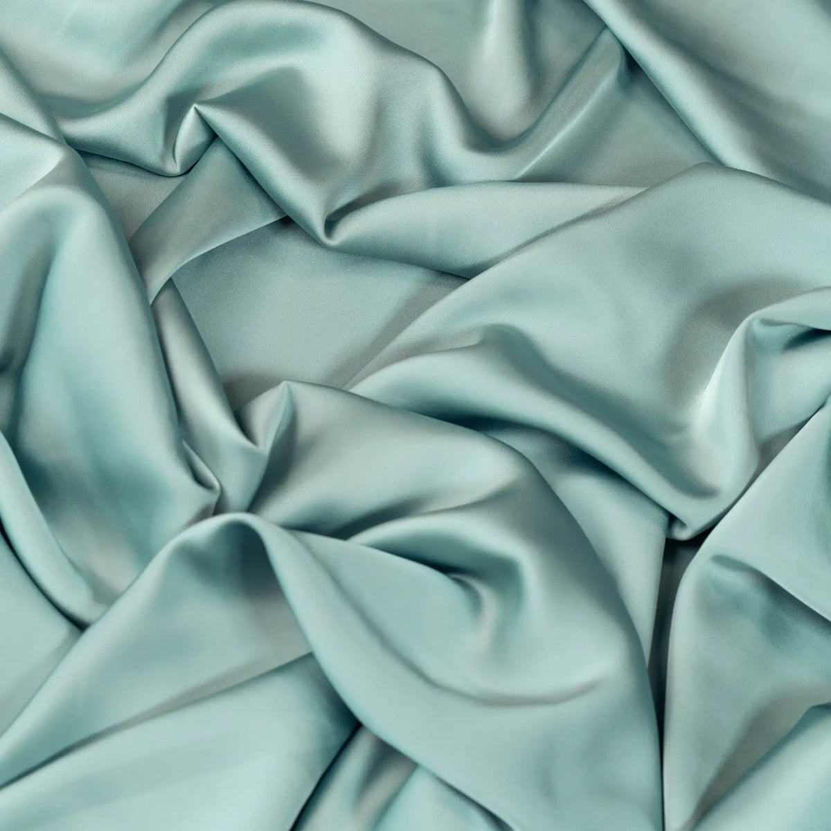 Duck Egg Faux Acetate Satin — mid-weight double-faced polyester satin with a delustered finish, fluid drape and slight stretch