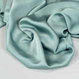 Duck Egg Faux Acetate Satin — mid-weight double-faced polyester satin with a delustered finish, fluid drape and slight stretch