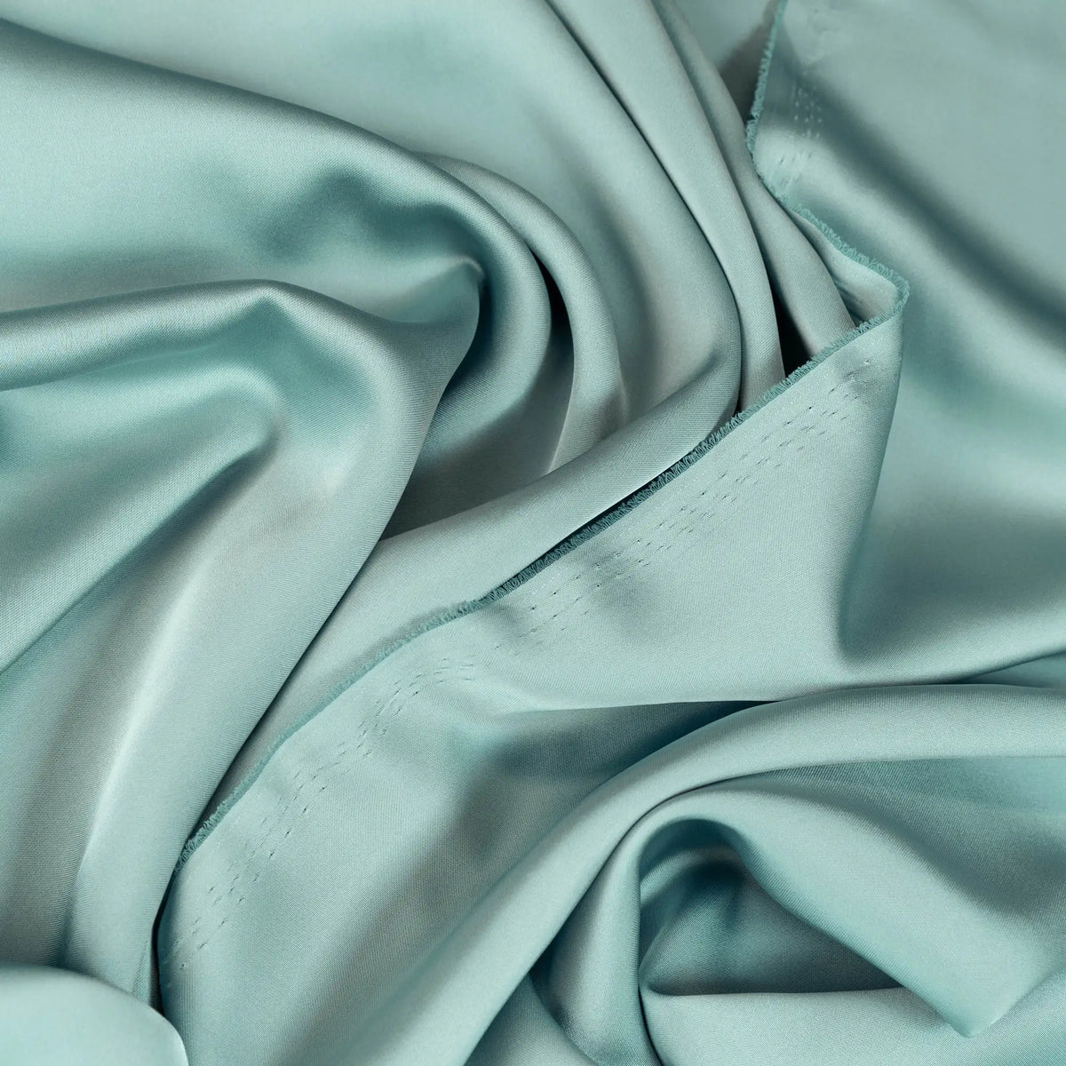Duck Egg Faux Acetate Satin — mid-weight double-faced polyester satin with a delustered finish, fluid drape and slight stretch