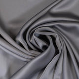 Grey Faux Acetate Satin — mid-weight double-faced polyester satin with a delustered finish, fluid drape and slight stretch