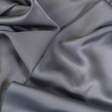Grey Faux Acetate Satin — mid-weight double-faced polyester satin with a delustered finish, fluid drape and slight stretch