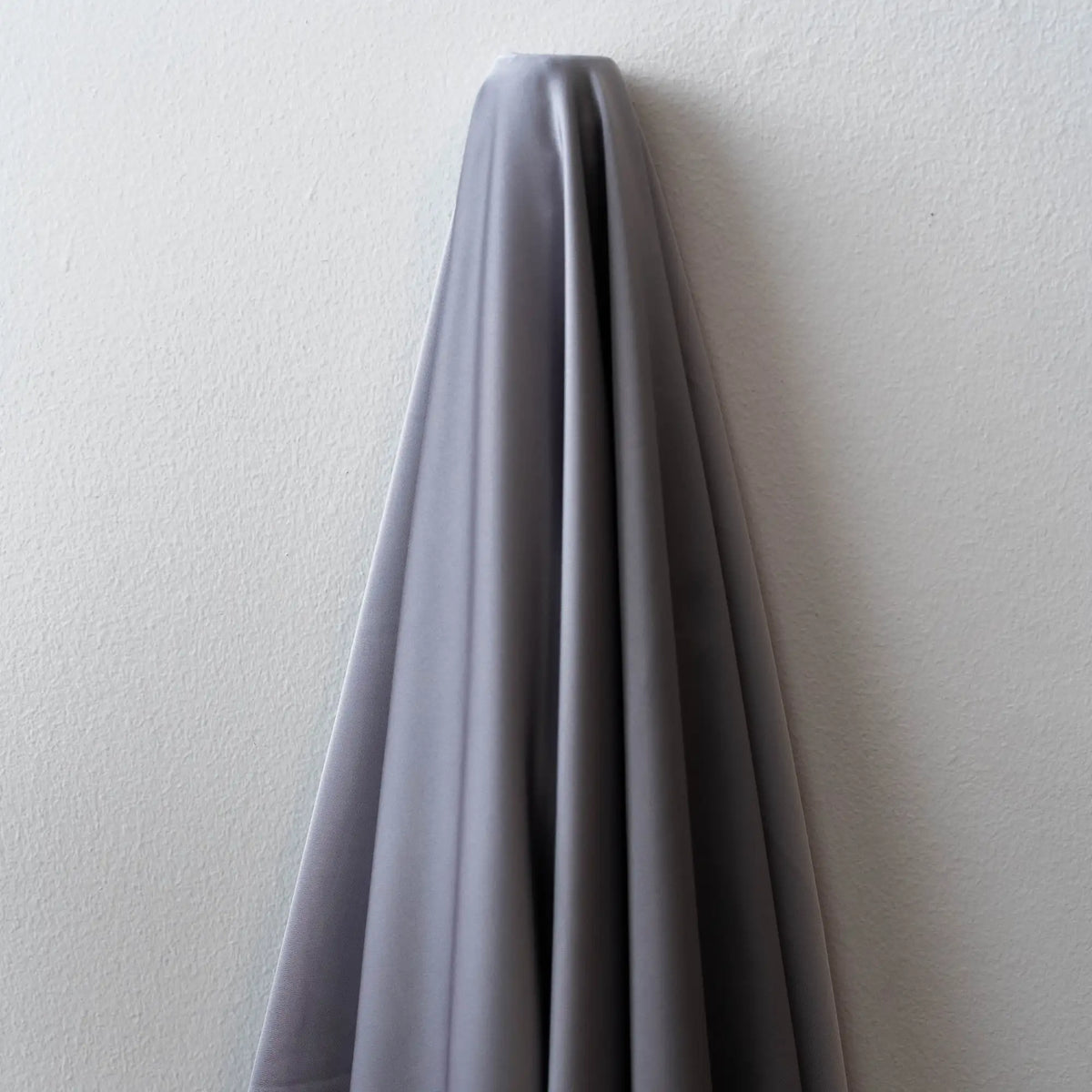 Grey Faux Acetate Satin — mid-weight double-faced polyester satin with a delustered finish, fluid drape and slight stretch