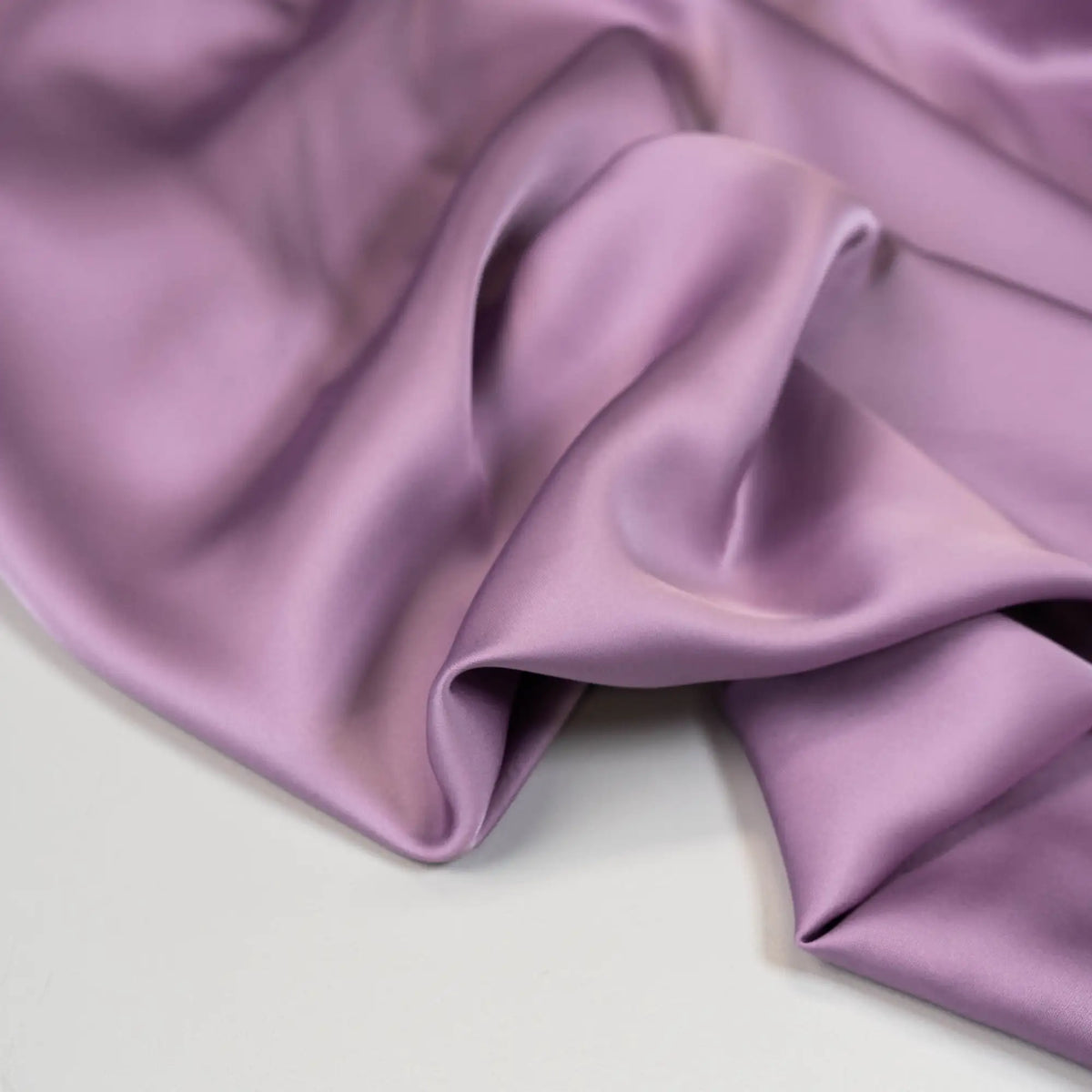 Lavender Faux Acetate Satin — mid-weight double-faced polyester satin with a delustered finish, fluid drape and slight stretch