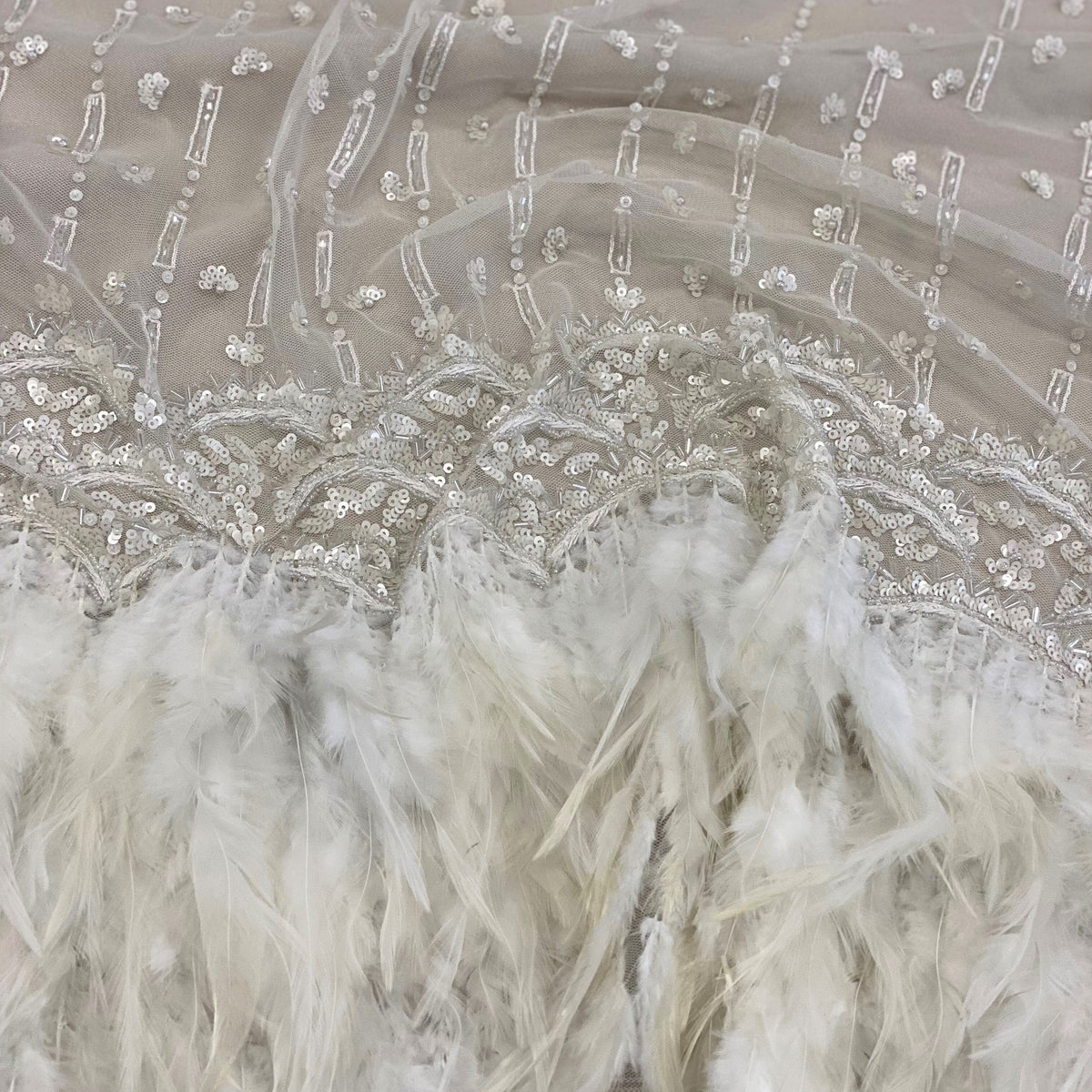 Ivory Feather Embellished Tulle Quill