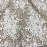 Ivory 3D Floral Tulle — featuring floral motifs and sequins, 50% rayon 50% nylon, 130cm wide