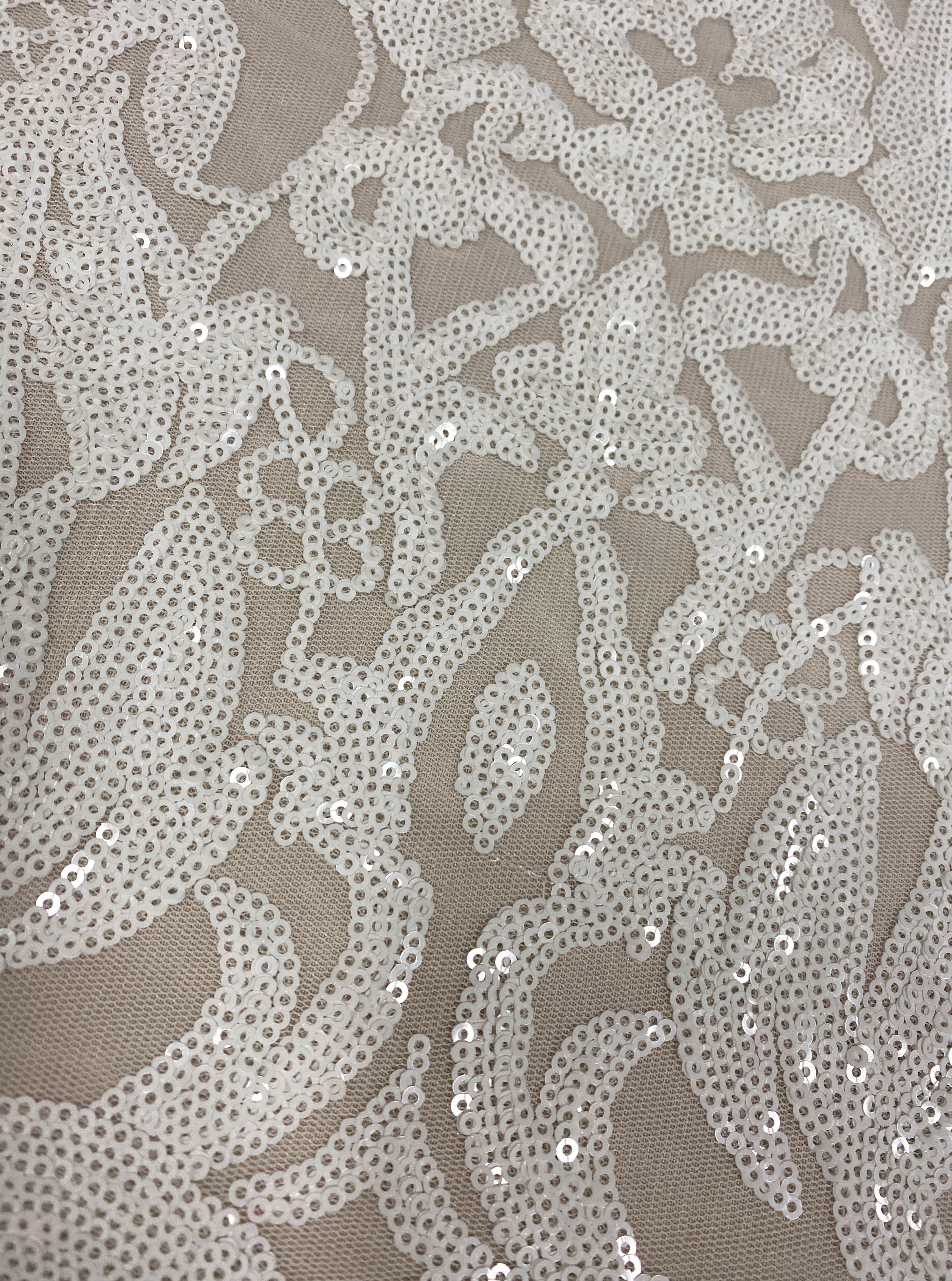 Ivory Sequined Tulle — featuring sequins, 100% polyester, 140cm wide