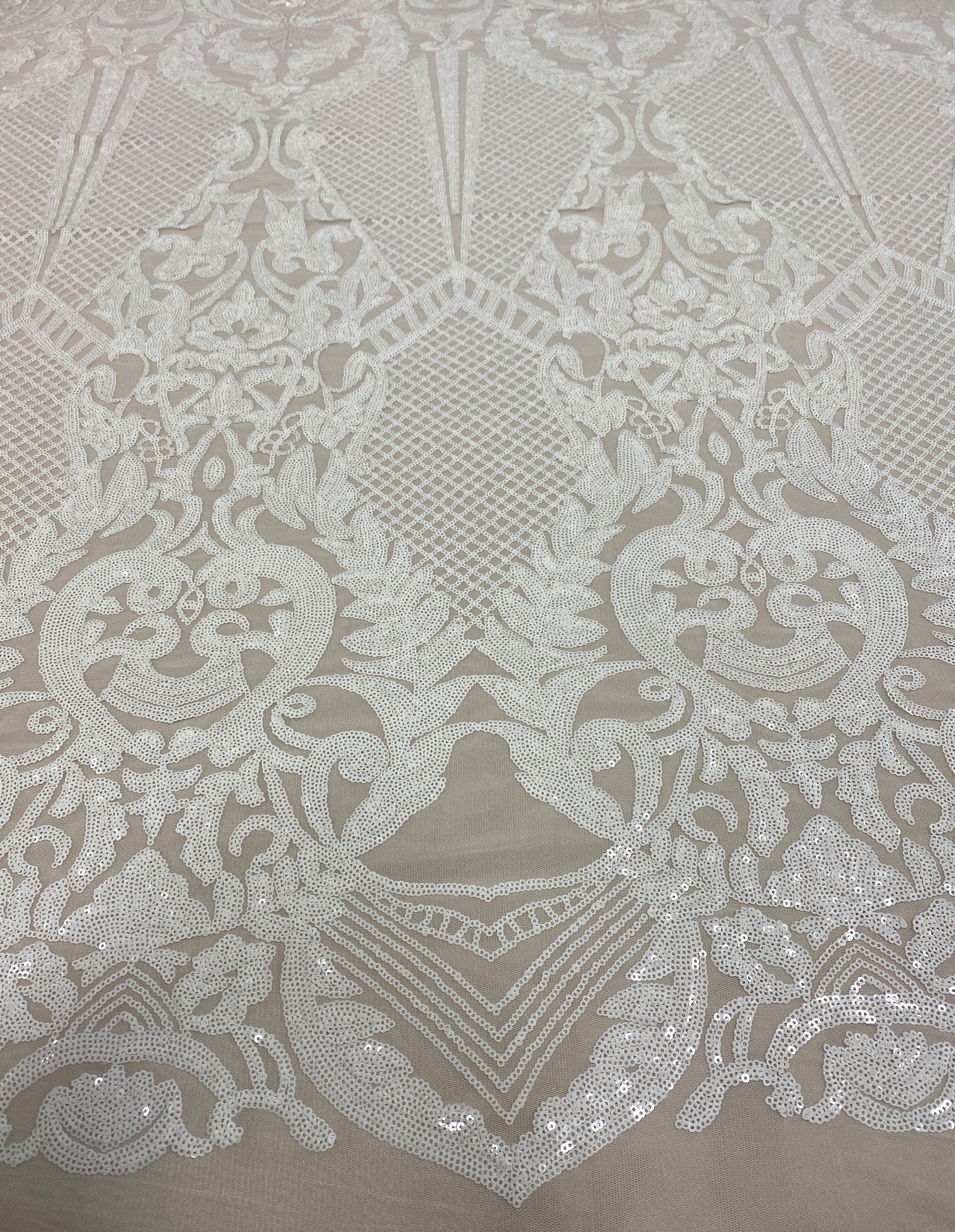 Ivory Sequined Tulle — featuring sequins, 100% polyester, 140cm wide
