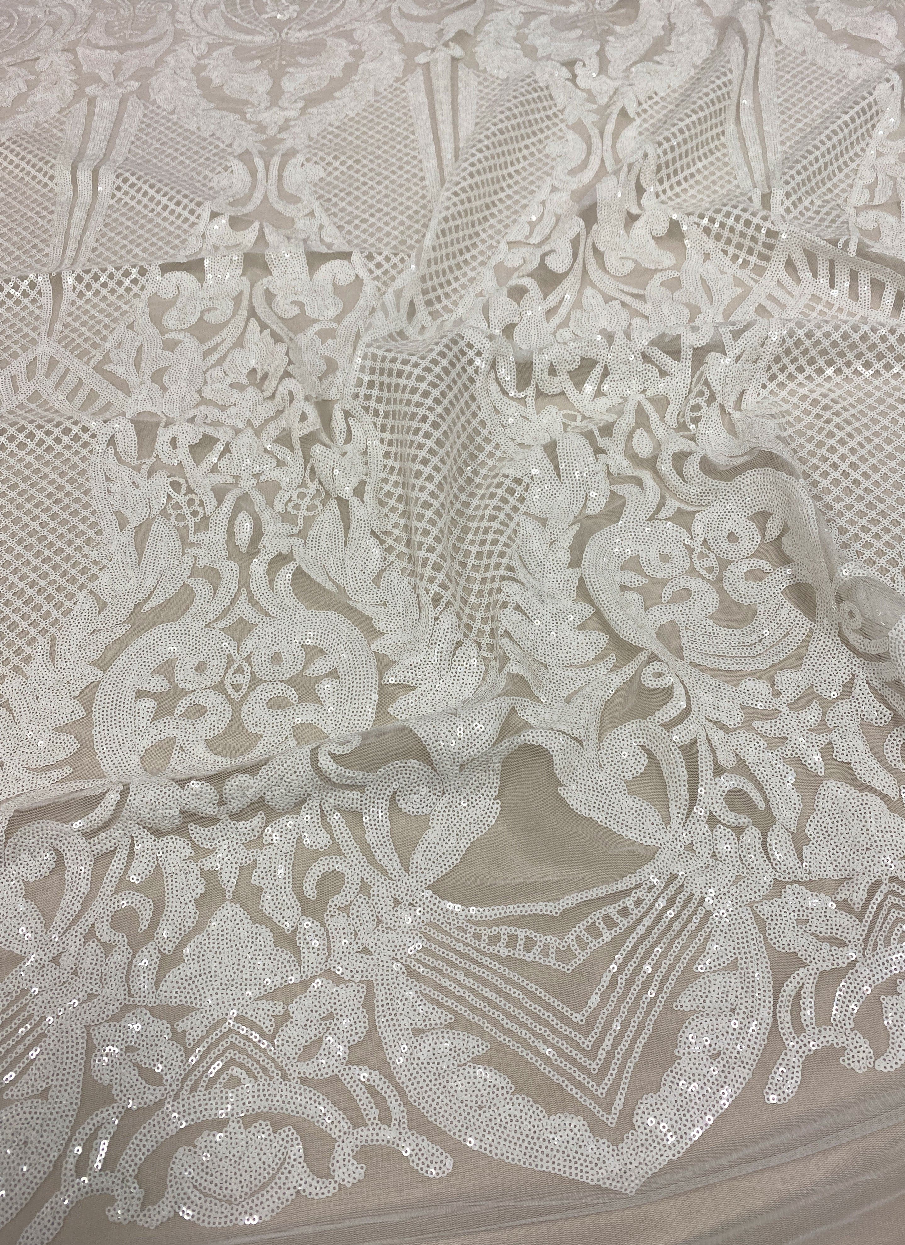 Ivory Sequined Tulle — featuring sequins, 100% polyester, 140cm wide
