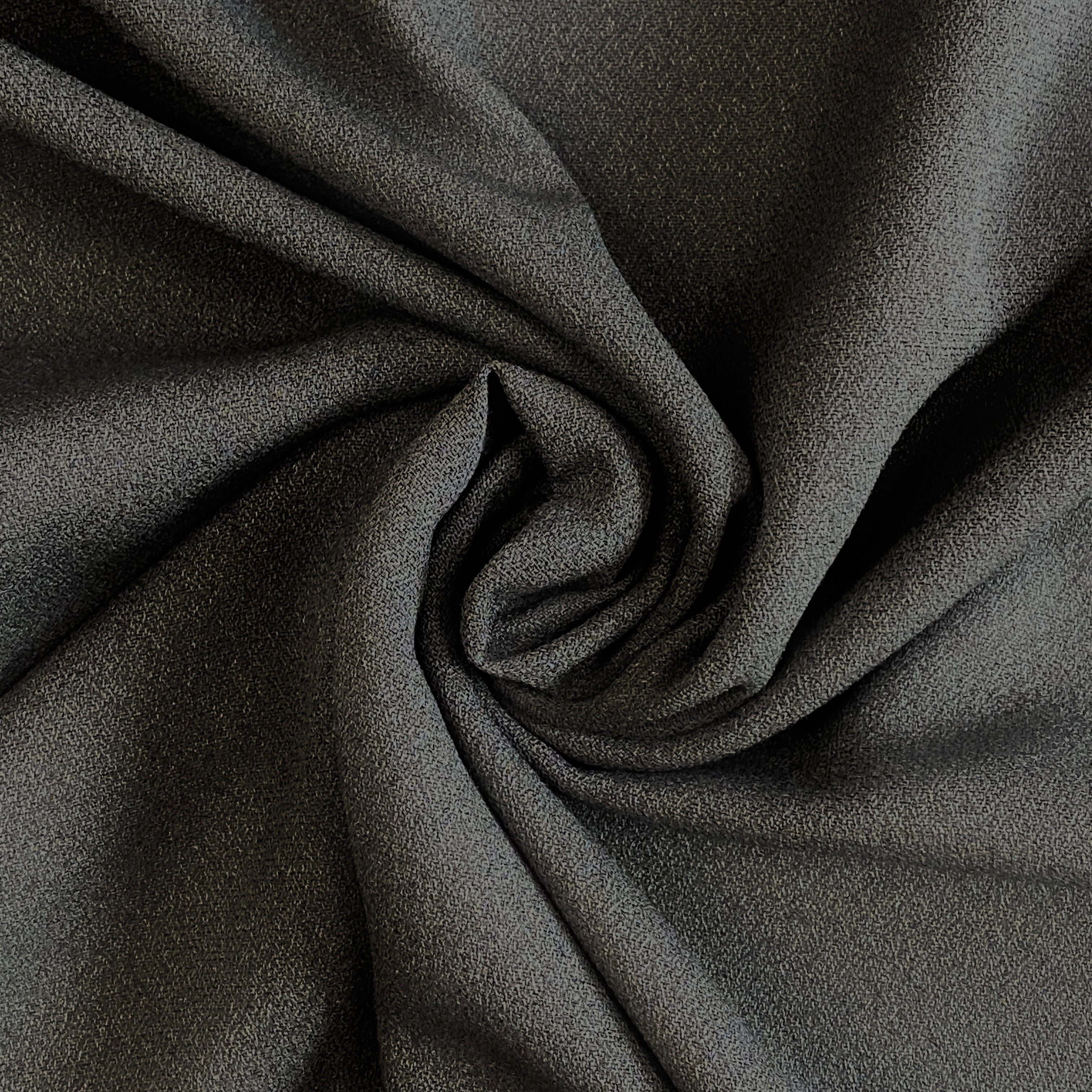 Black Wool Crepe — a medium-weight wool-blend crepe suiting with a soft handle, 137cm wide