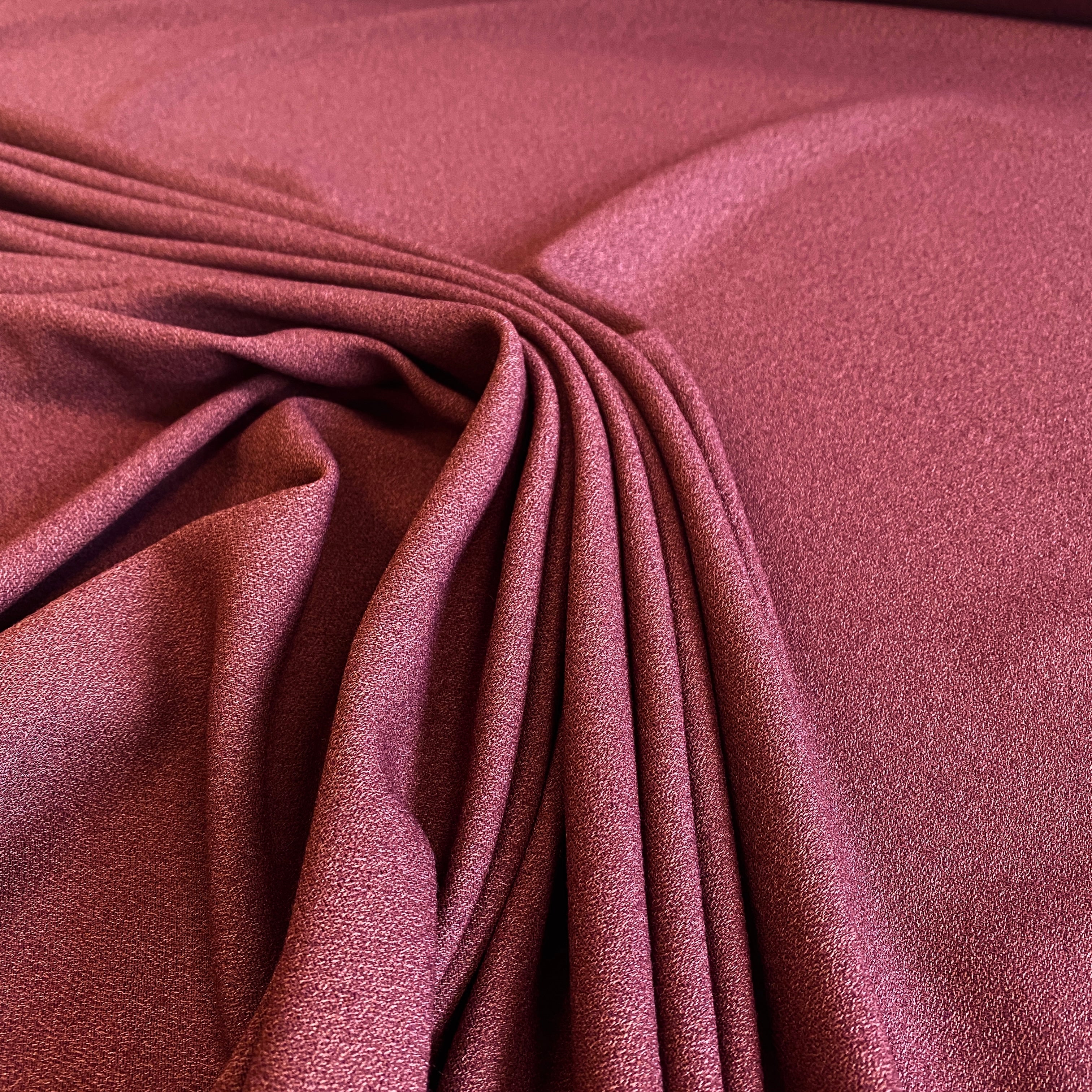 Maroon Wool Crepe — a medium-weight wool-blend crepe suiting with a soft handle, 137cm wide