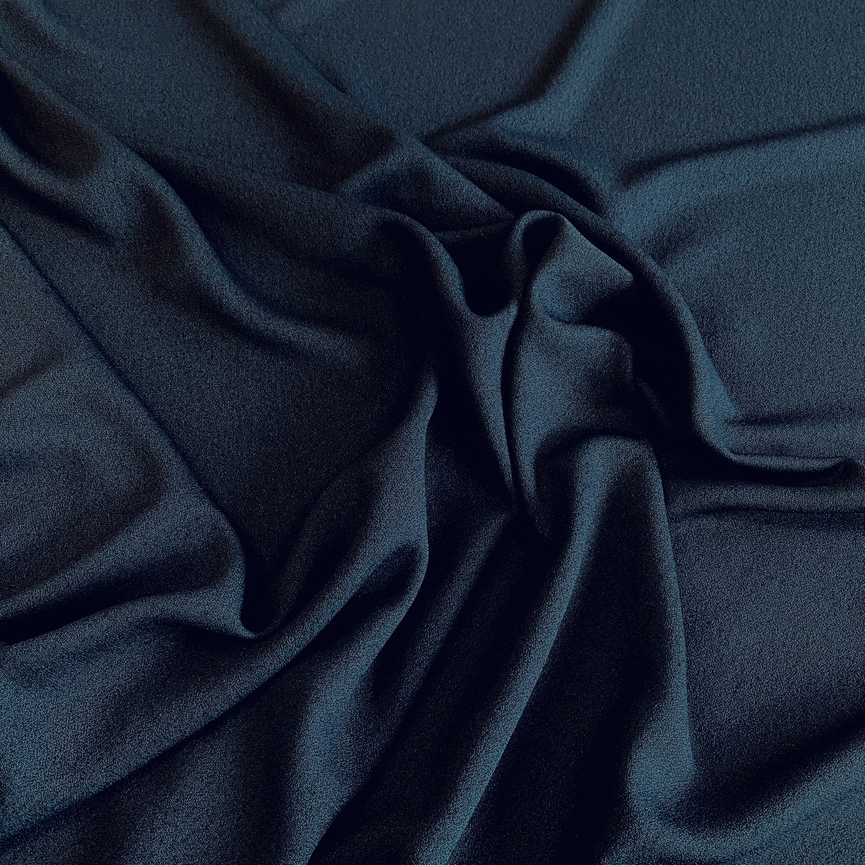 Navy Wool Crepe — a medium-weight wool-blend crepe suiting with a soft handle, 137cm wide