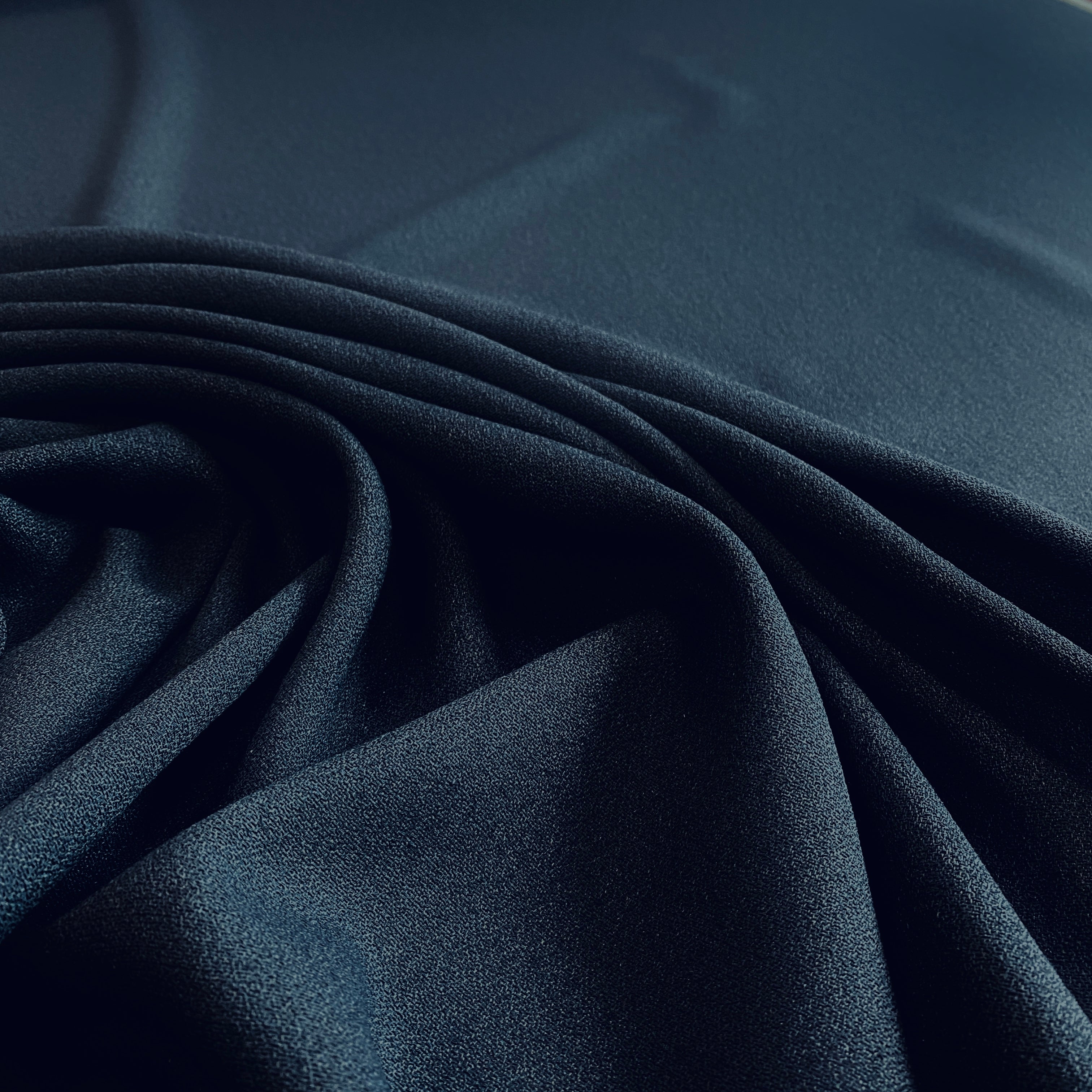 Navy Wool Crepe — a medium-weight wool-blend crepe suiting with a soft handle, 137cm wide