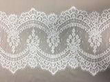 Ivory Corded Abloom lace trim — featuring scalloped edges, floral motifs and a corded texture, in nylon and viscose, 30cm wide