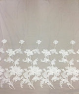 Ivory Large Floral Border Embroidered Tulle — featuring floral motifs and a border design, 55% nylon 45% rayon, 150cm wide