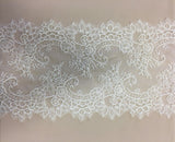 Light Ivory Beaded fine lace trim — featuring scalloped edges, eyelash detail and floral motifs, in nylon, 34cm wide