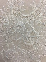 Light Ivory Fine lace trim — featuring scalloped edges, eyelash detail and floral motifs, in nylon, 34cm wide