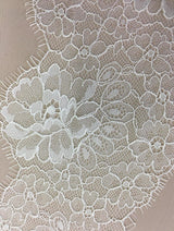 Ivory Fine Lace Trim — featuring scalloped edges, eyelash detail and floral motifs, in nylon, 15cm wide