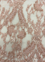 Rose Beaded Fine Lace — featuring scalloped edges, eyelash detail and floral motifs, in nylon, 140cm wide