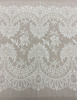 Ivory Fine Chantilly lace Trim — featuring scalloped edges, eyelash detail and floral motifs, in cotton and nylon, 45cm wide