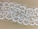 White Corded Lace Trim — featuring scalloped edges, eyelash detail and floral motifs, in nylon, 5cm wide