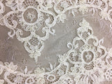 Ivory Beaded Lace Trim — featuring scalloped edges, eyelash detail and floral motifs, in nylon and viscose, 25cm wide