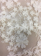 Ivory 3D Floral Lace — featuring scalloped edges, floral motifs and a 3D floral design, in nylon and viscose, 130cm wide
