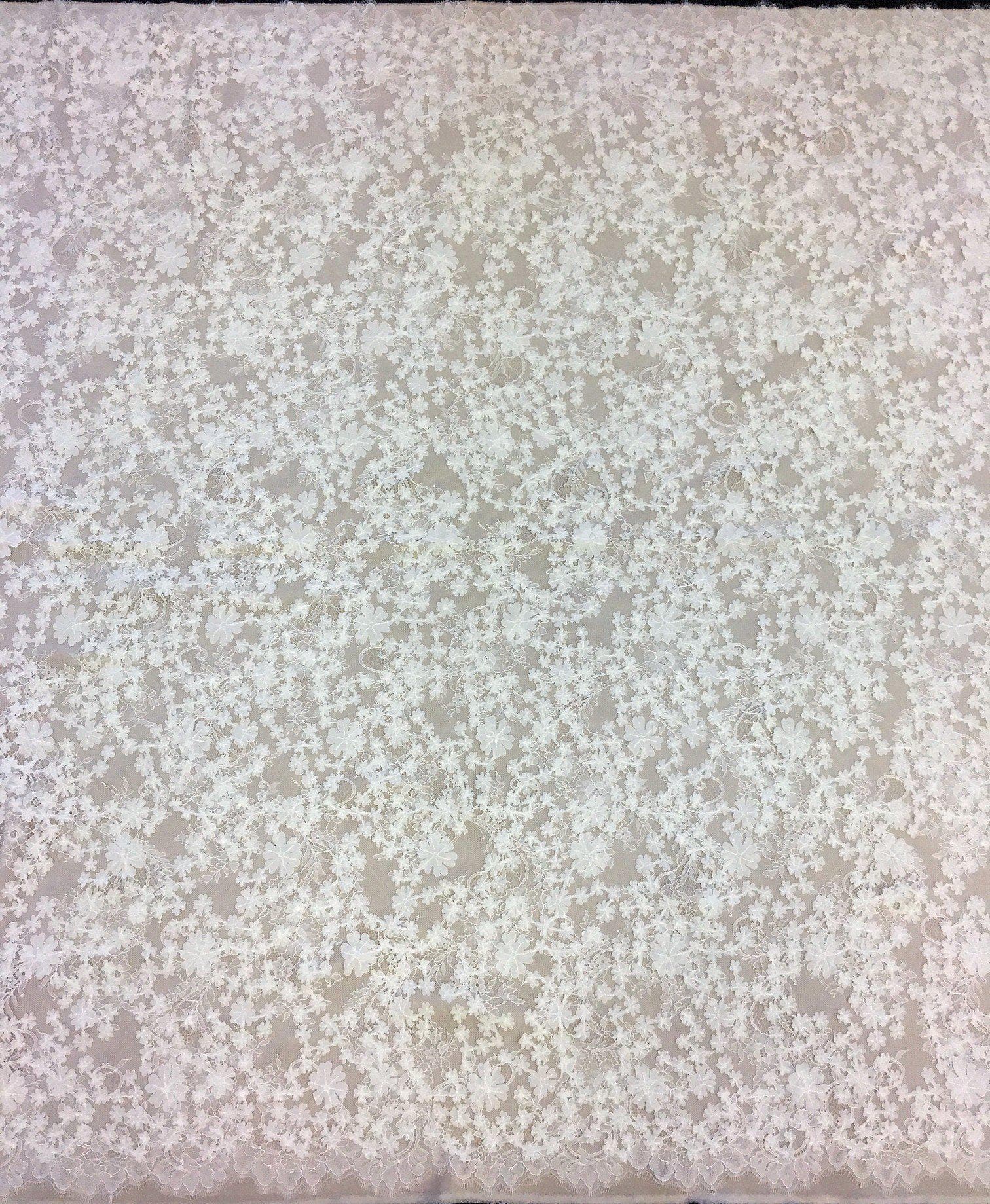 Ivory 3D Floral Lace — featuring scalloped edges, floral motifs and a 3D floral design, in nylon and viscose, 130cm wide