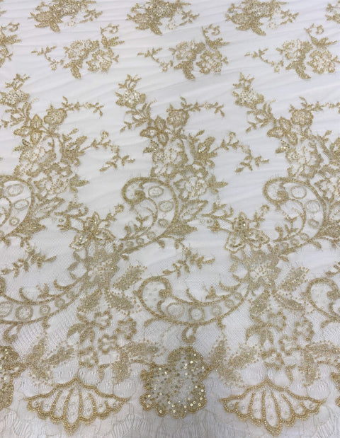 Fine Beaded Lace (1561bd) Gold