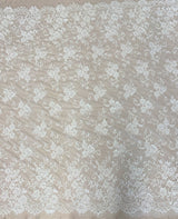Ivory Corded Beaded Floral Lace — featuring scalloped edges, eyelash detail and a corded texture, in nylon, 140cm wide