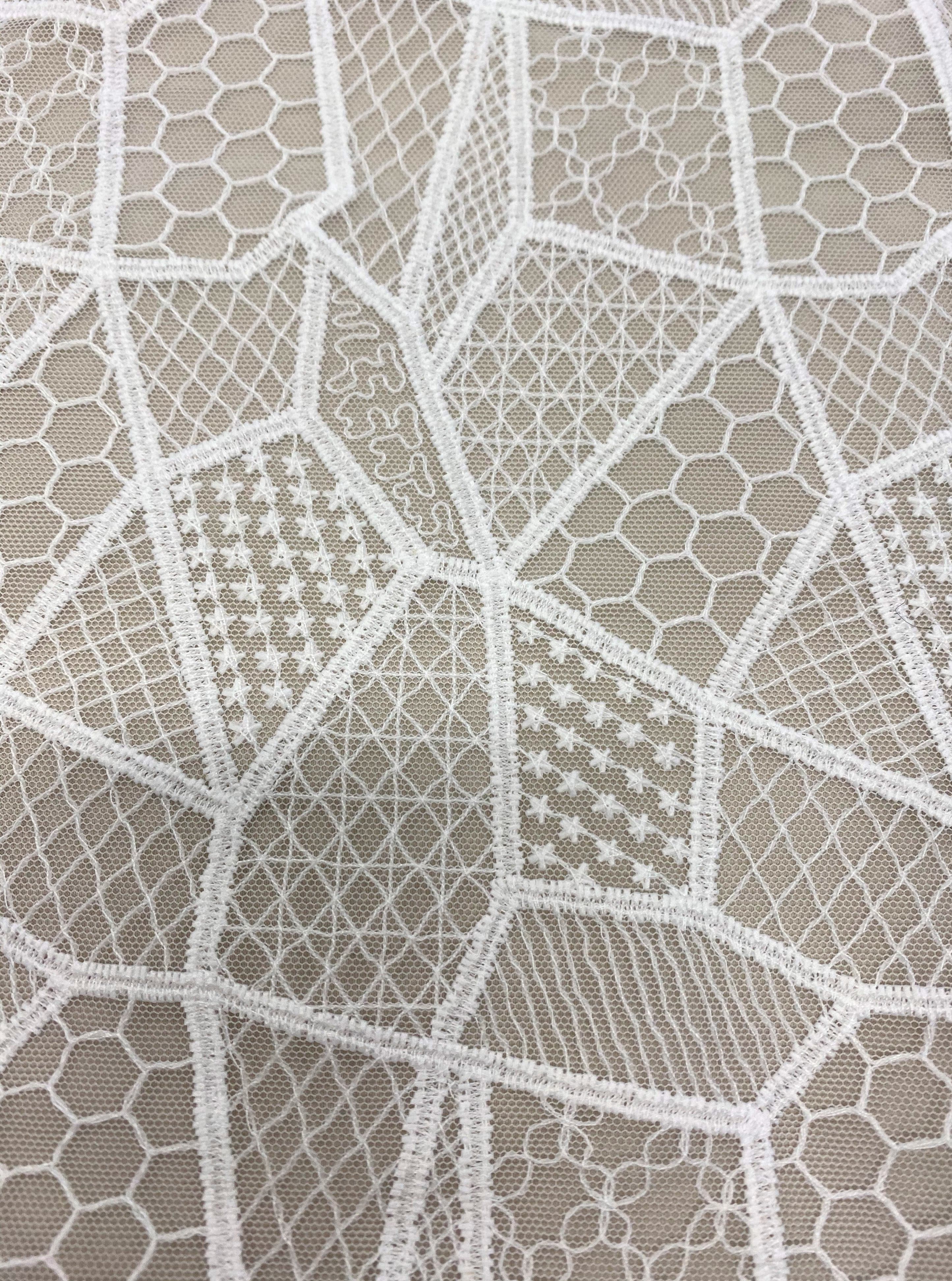 Ivory Geometric Lace — featuring geometric motifs, 120cm wide